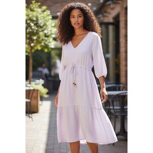 Joie Wm’s Sz Med Lavender Linen Blend Lagenlook Tiered Semi Sheer Rope Dress